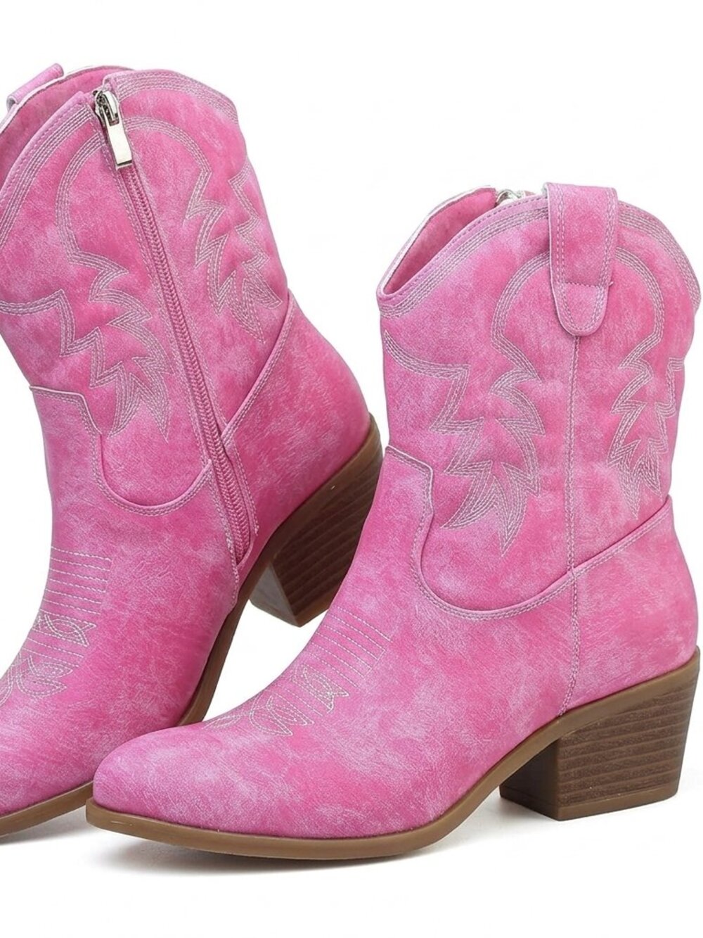Women's Pink Pu Leather Cowgirl Boots Womens Fashion Tall Boots for Ladies